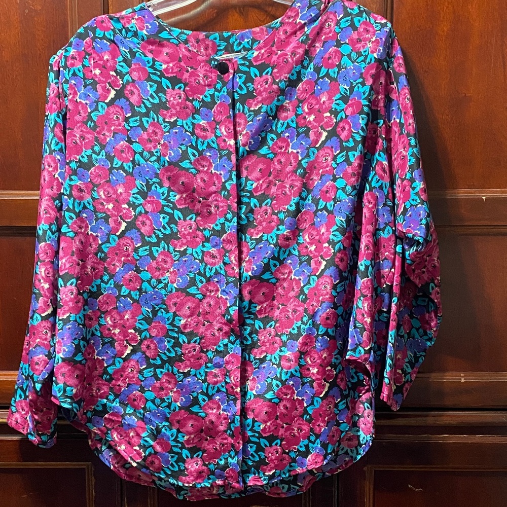 JP Collections vintage women’s Floral Women's Top - Pink and Blue plus size 24